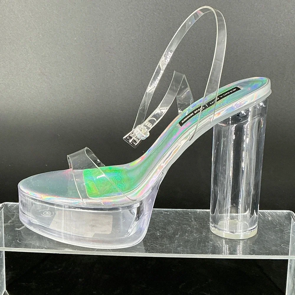 Jessica Rich x Steve‎ Madden Size 9 Clear Holographic Platform Heels NEW Nova